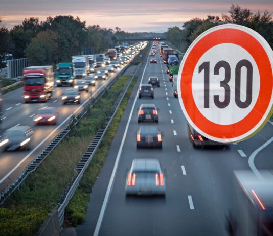 speed limit sign 130 above german highway, autobahn