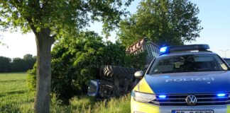 Verkehrsunfall auf der B107 bei Trebsen: Traktor prallt gegen Baum und kippt in Straßengraben