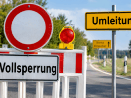 Straßensperrung mit Umleitung