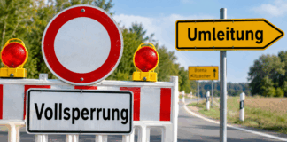 Straßensperrung mit Umleitung